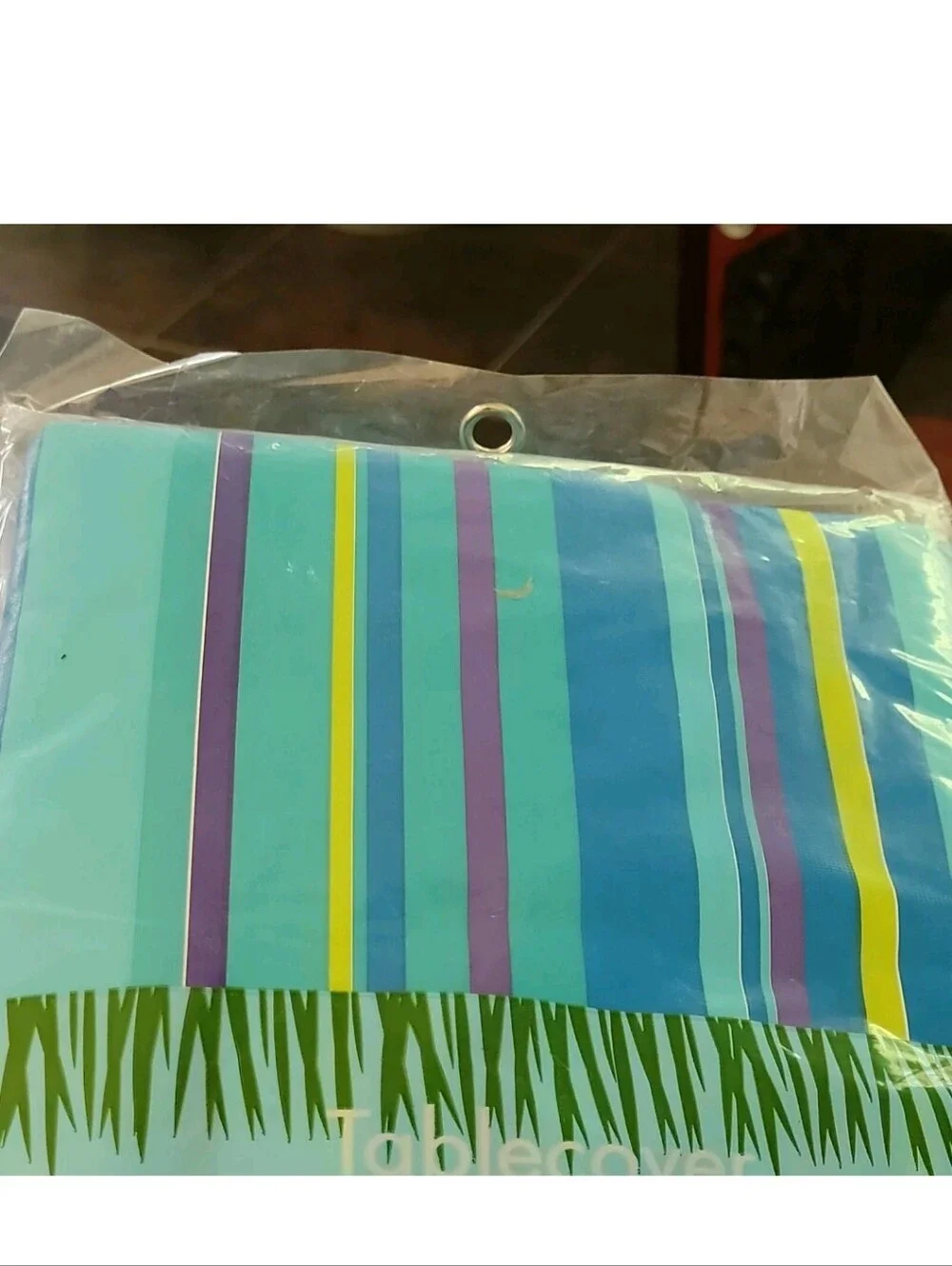 Vintage Vinyl  Striped Tablecloth Flannel Back 52